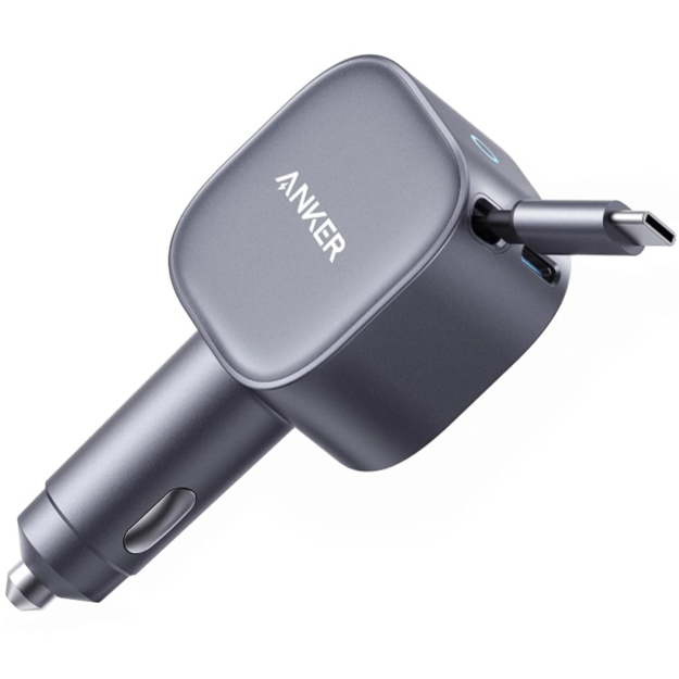 Picture of Anker Nano Car Charger (75W, USB-C Port, Built-in Retractable USB-C Cable) -Silver
